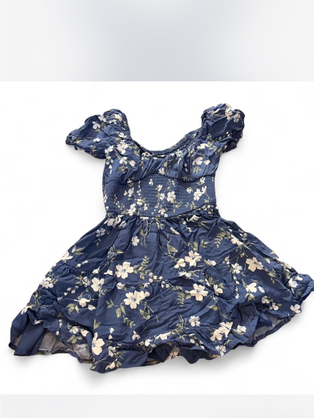 Hollister Navy Blue Floral Puff-Sleeve Dress